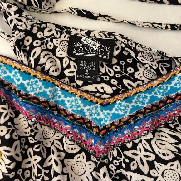 Angie black floral print strappy summerV neck dress Sz-S.  S19 - Picture 6 of 8